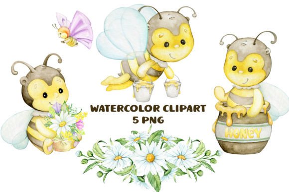 Bee Watercolor Clipart: Baby Bee Illustrations