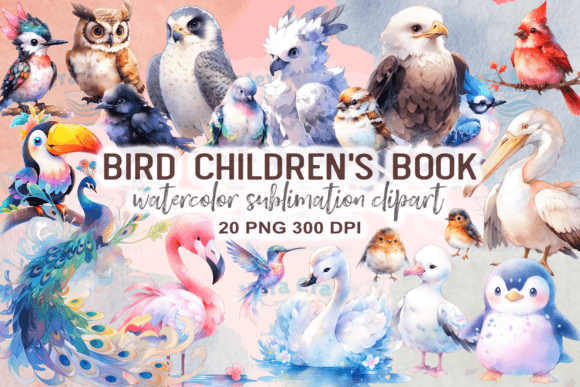 Bird Children's Book Watercolor Clipart Illustrations