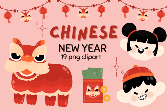 Chinese New Year Watercolor Cute Clipart Illustrations