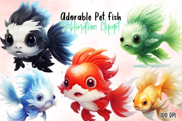 Cute Pet Fish Watercolor Clipart Illustrations