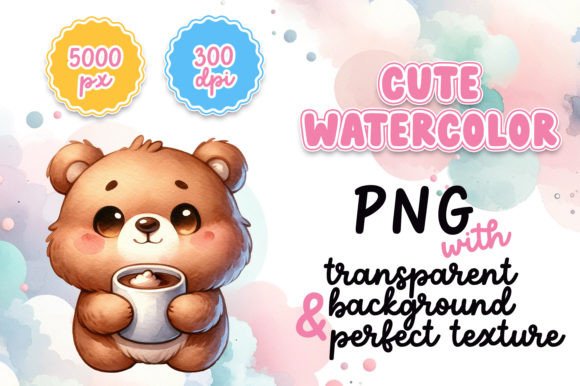 Cute Watercolor Bear with Hot Cocoa Illustrations