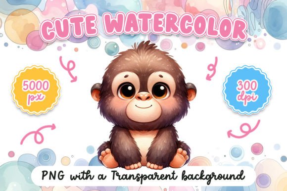 Cute Watercolor Gorilla Illustrations for Local Branding