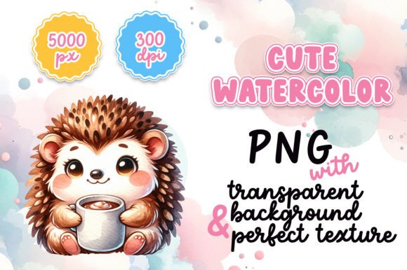 Cute Watercolor Hedgehog with Hot Cocoa Illustrations