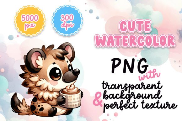Cute Watercolor Hyena with Hot Cocoa Illustrations
