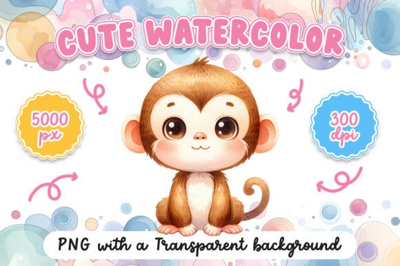 Cute Watercolor Monkey Illustrations for Editorial Design