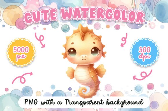 Cute Watercolor Seahorse Illustrations for Local Branding