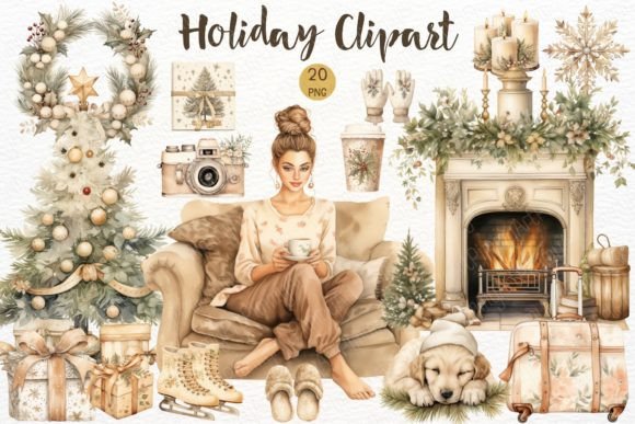Holiday Watercolor Sublimation Clipart Illustrations