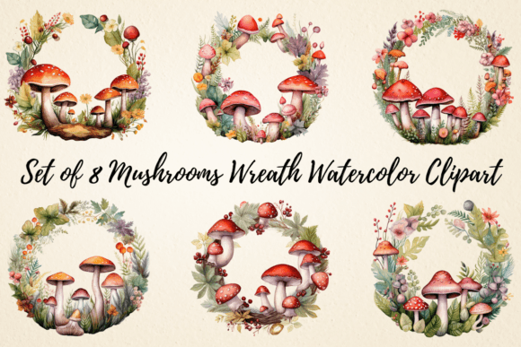Mushrooms Wreath Watercolor Clipart: Illustrations Review