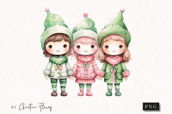 Pastel Watercolor Carolers Illustrations for Digital Products