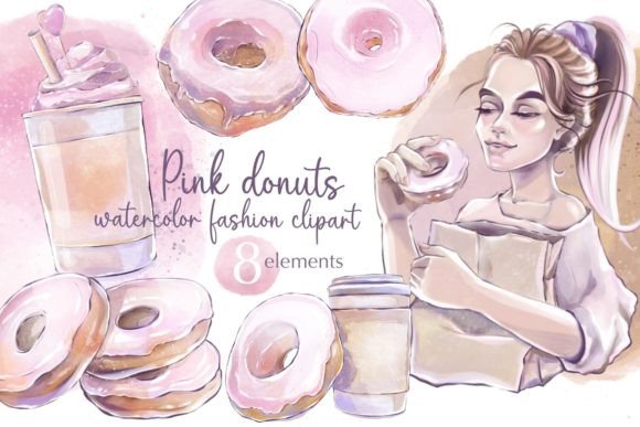 Pink Donuts Watercolor Fashion Illustrations Review