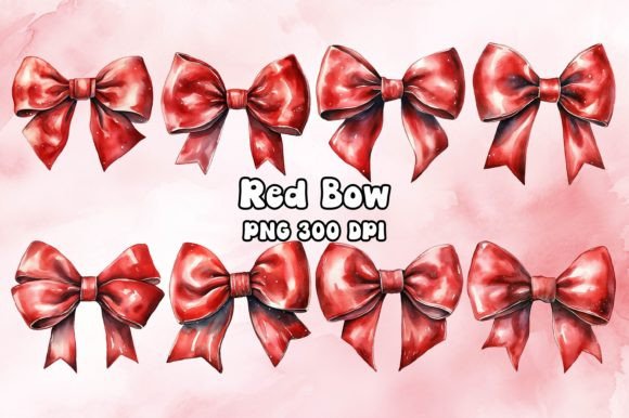 Red Bow Watercolor Illustrations for Crafters