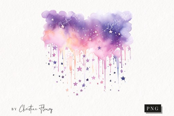 Stitching Watercolor Purple Cloud Drip Clipart