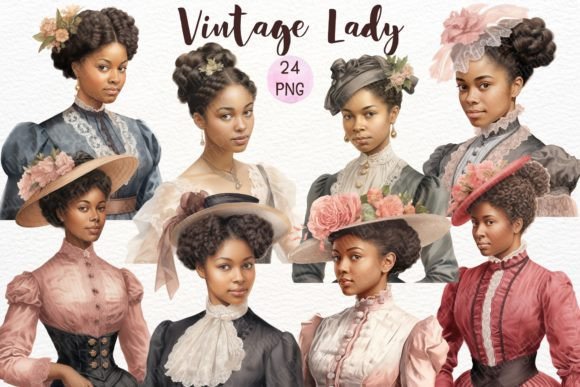 Vintage Victorian Lady Watercolor PNG Illustrations
