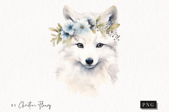 Watercolor Arctic Fox Clipart Illustrations for Crafters