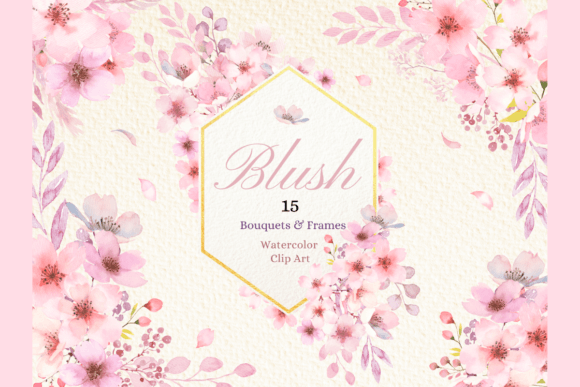 Watercolor Blush Cherry Blossom Clipart Illustrations