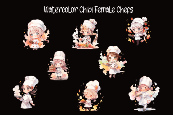 Watercolor Chibi Female Chefs Illustrations Review