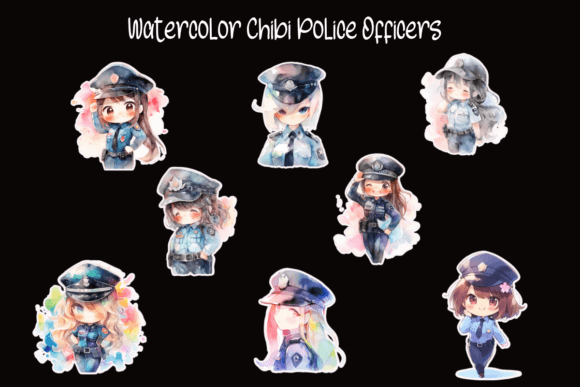 Watercolor Chibi Police Officers Illustrations Review