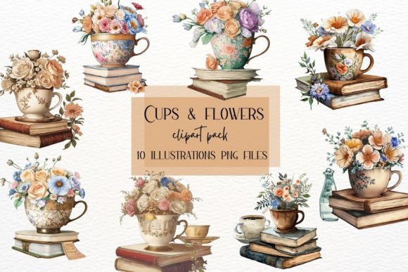 Watercolor Cups and Flowers Illustrations for Editorial