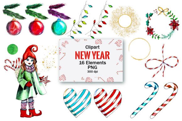 Watercolor New Year Clipart, PNG: Illustrations Review