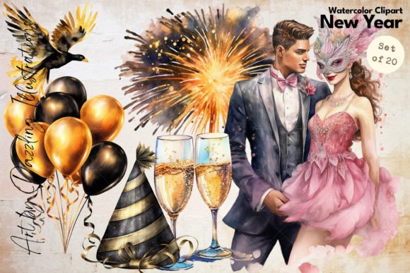 Watercolor New Year's Elegance Illustrations Review