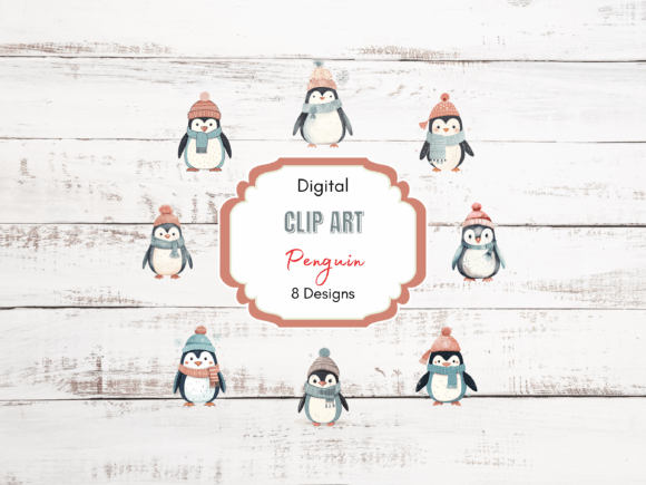 Watercolor Penguin Winter Clipart for Illustrations