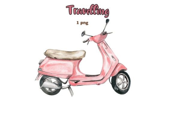 Watercolor Retro Scooter Pink Illustrations Review