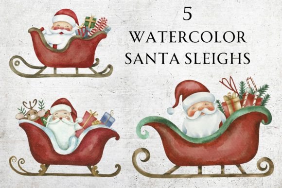 Watercolor Santa's Sleigh Clip Art Illustrations Review
