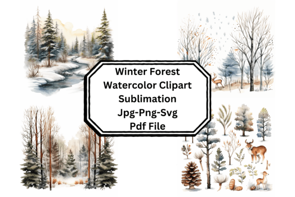 Winter Forest Watercolor Sublimation Illustrations