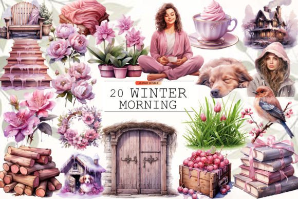 Winter Morning Watercolor Clipart: Illustrations for Crafters