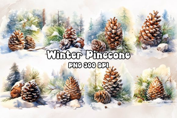Winter Pinecone Watercolor Illustrations for Branding